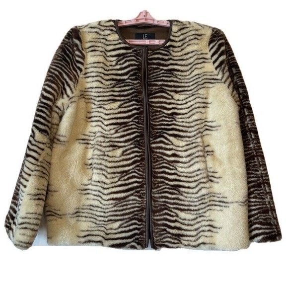 Anthropologie UNREAL FUR Striped Faux Fur Jacket - Retail $429, Size: XL NWT - Picture 2 of 11